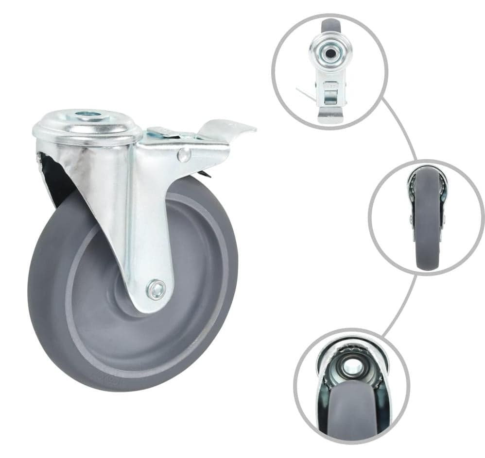 vidaXL Zwenkwielen met boutgat en dubbele rem, 4 stuks, 125 mm