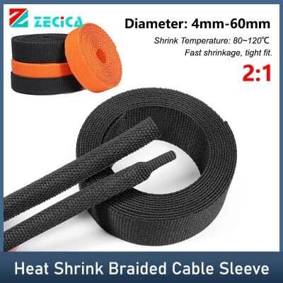 Uplifted Finds Heat Shrink Braided Cable Sleeve High Density Insulation PET Wire Protection & Auto Line Organizer black 2m 35mm