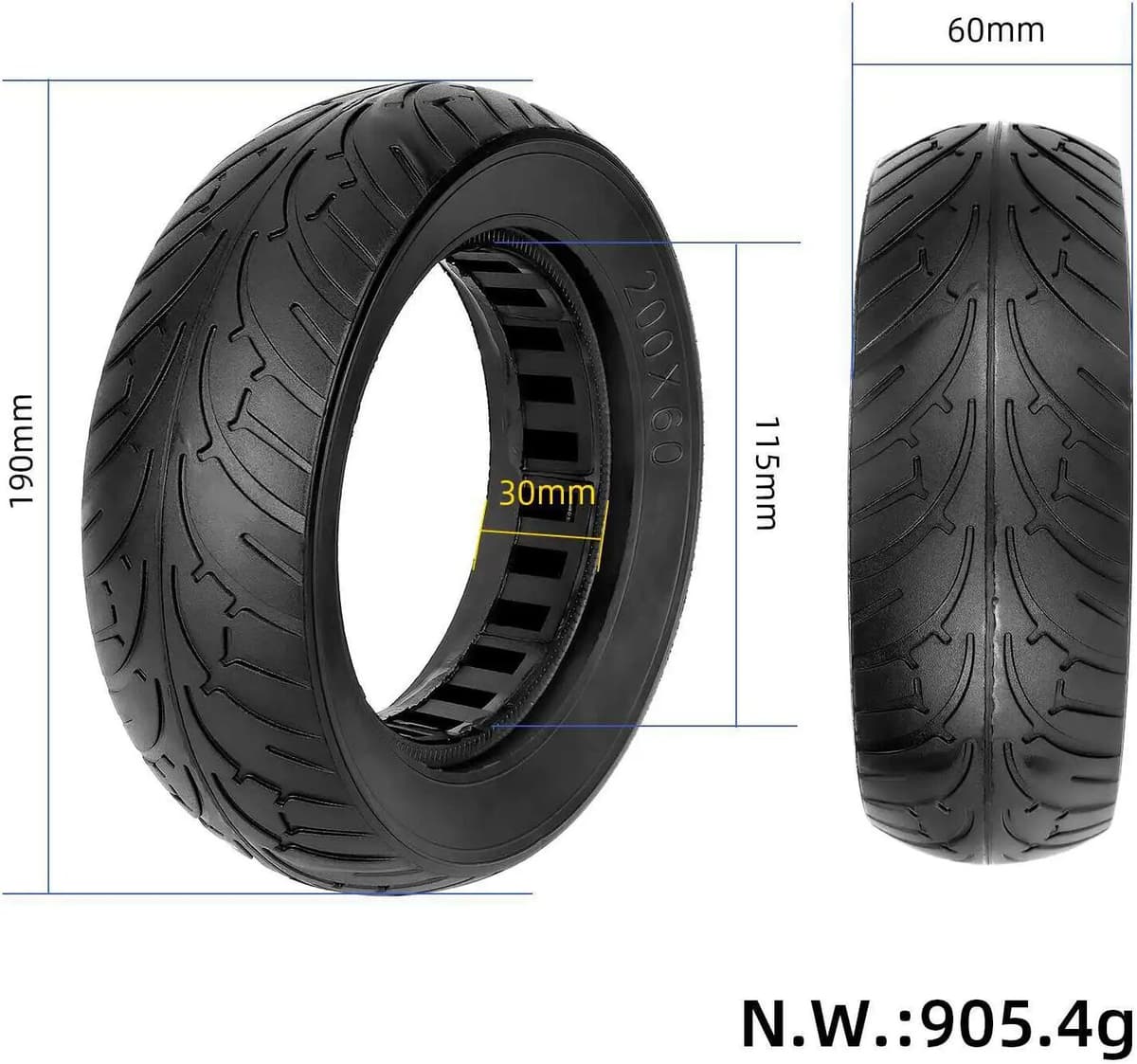 NONE 8 Inch 200x60 Honeycomb Solid Tire Explosion Proof Non Pneumatic Replacement for Zero 8 Vsett 8 Electric Scooter