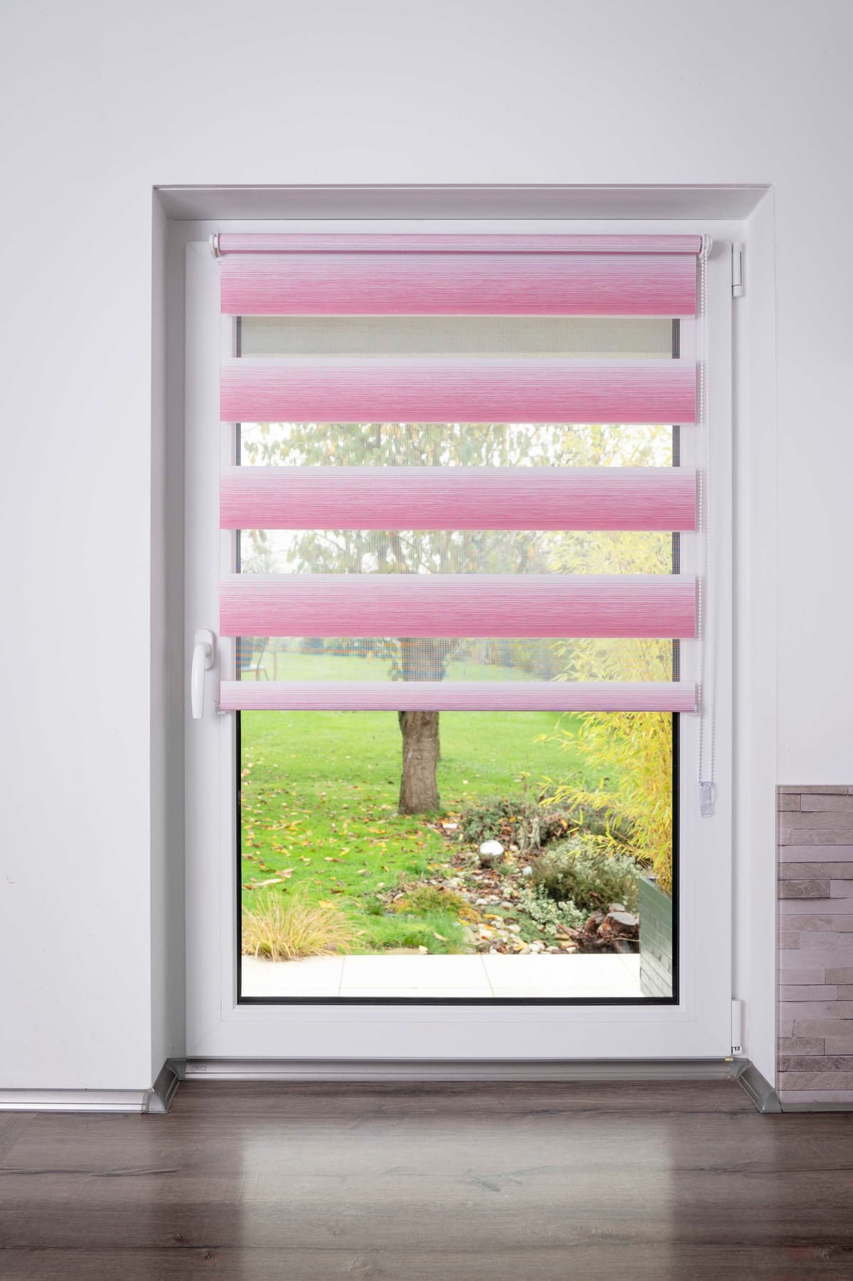 Doppelrollo K-HOME "mit schönen Farbverlauf", rosa (pink, weiß, weiß), B:60cm H:200cm, Polyester, Rollos, Doppelrollo pink, weiß, weiß 200cm, einseitig verschiebbar, 60cm
