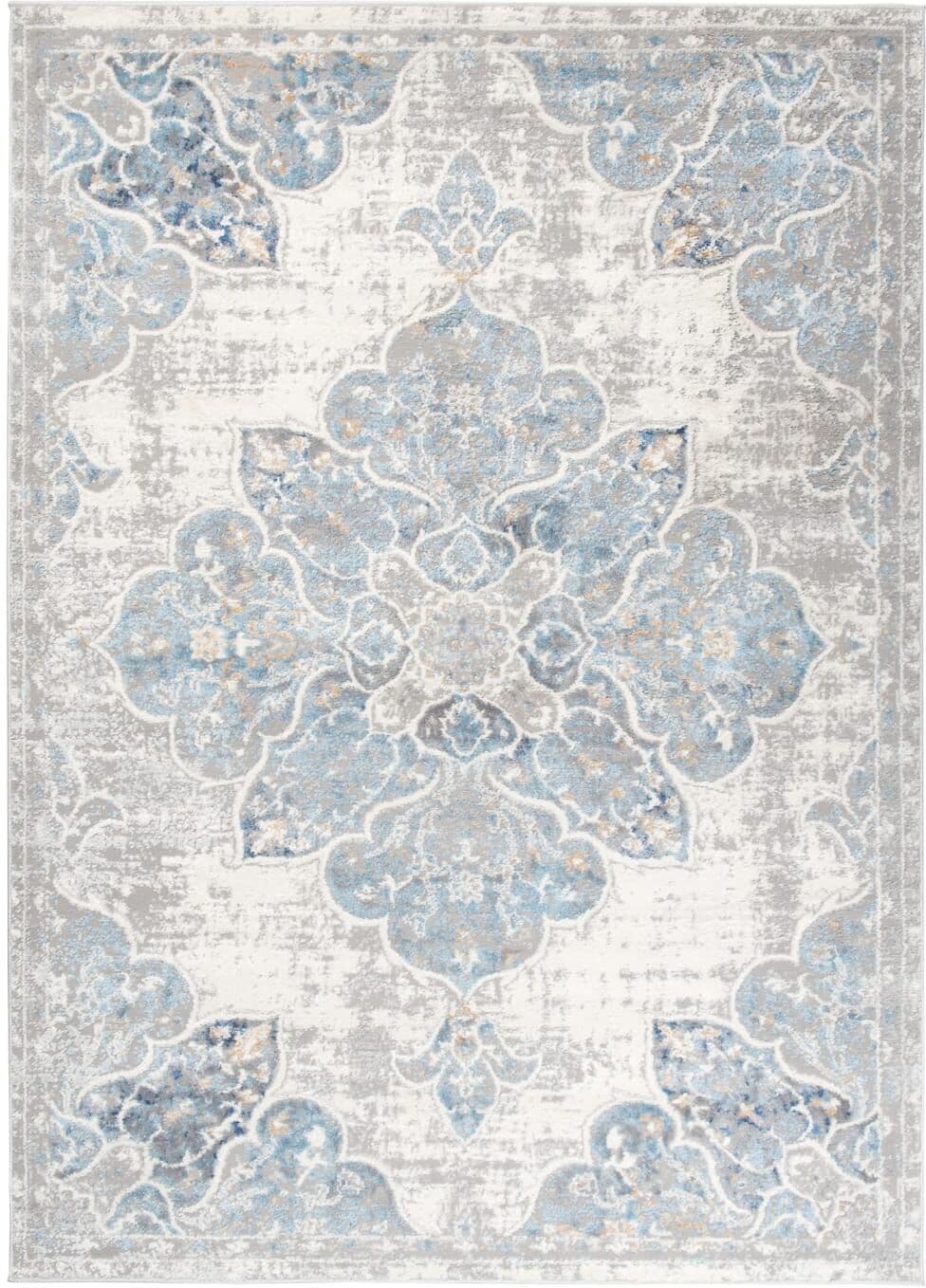 Tapiso Alfombra de salón comedor vintage crema azul gris flores 160x220