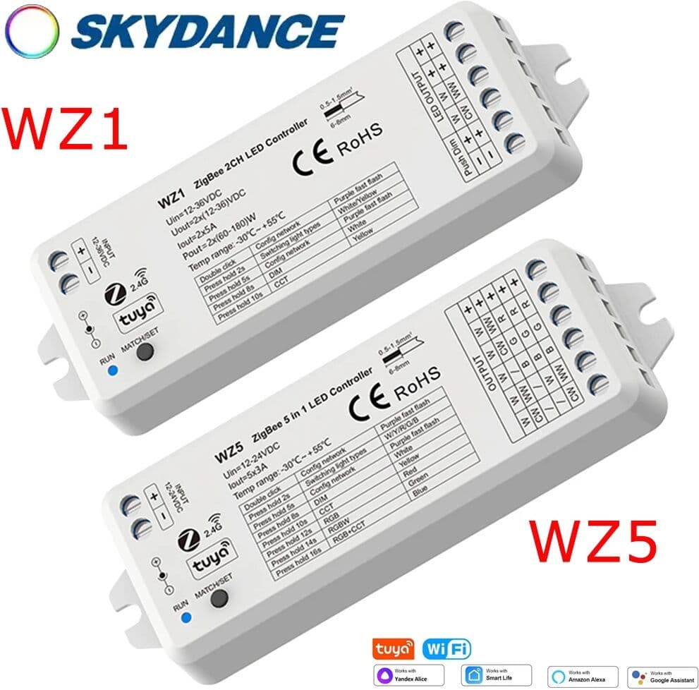 veromount ZigBee Tuya WZ1 2CH*5A Wireless RF Dimmer WZ5 5CH*3A 5 in 1 LED Controller DC12V 24V for Single Color RGB RGBW RGBCCT Led Strip