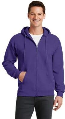Port & Company PC78ZH Co Core Fleece Full-Zip Hooded Sweatshirt in Purple size 5XL   Cotton/Polyester Blend