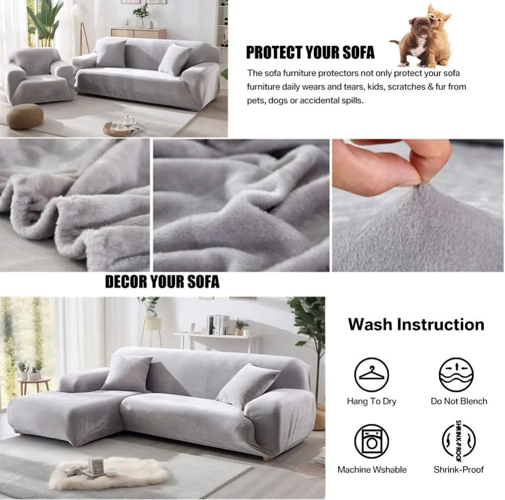 NONE Stretch Velvet Sofa Covers for Living Room 1/2/3/4 Seat All-inclusive Plush Couch Covers Elastic Case Couch Sofa Slipcover Towel