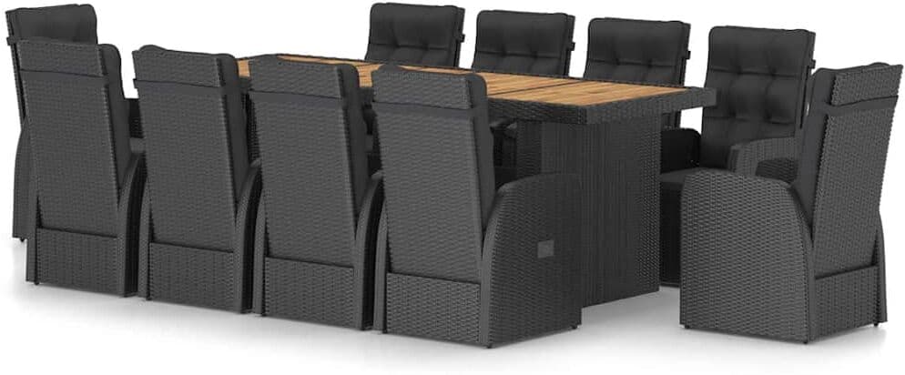 vidaXL Salon de jardin 11 pcs avec coussins résine tressée noir