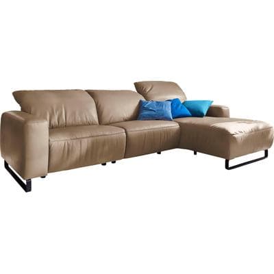 Ecksofa HOME AFFAIRE "Juist L-Form", braun (macciato), B:290cm H:85cm T:180cm, NaturLEDER (echtes Rindsleder);Luxus-Microfaser Lederoptik 100% Polyester, , Sofas, Ecksofa, mit Kopfteilverstellung und schwarzen Metallkufen
