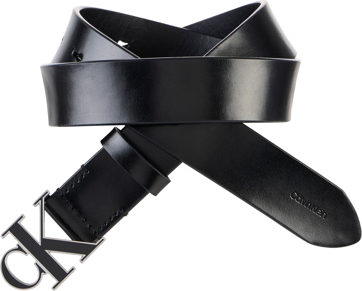 Ledergürtel CALVIN KLEIN "ROUND CK BUCKLE 30MM BELT INLAY", Damen, Gr. 95, schwarz (ck schwarz, antique nickel), Web, Rindsleder, Gürtel Ledergürtel, Grössenverstellbar mit Metallschliesse ck schwarz, antique nickel 95