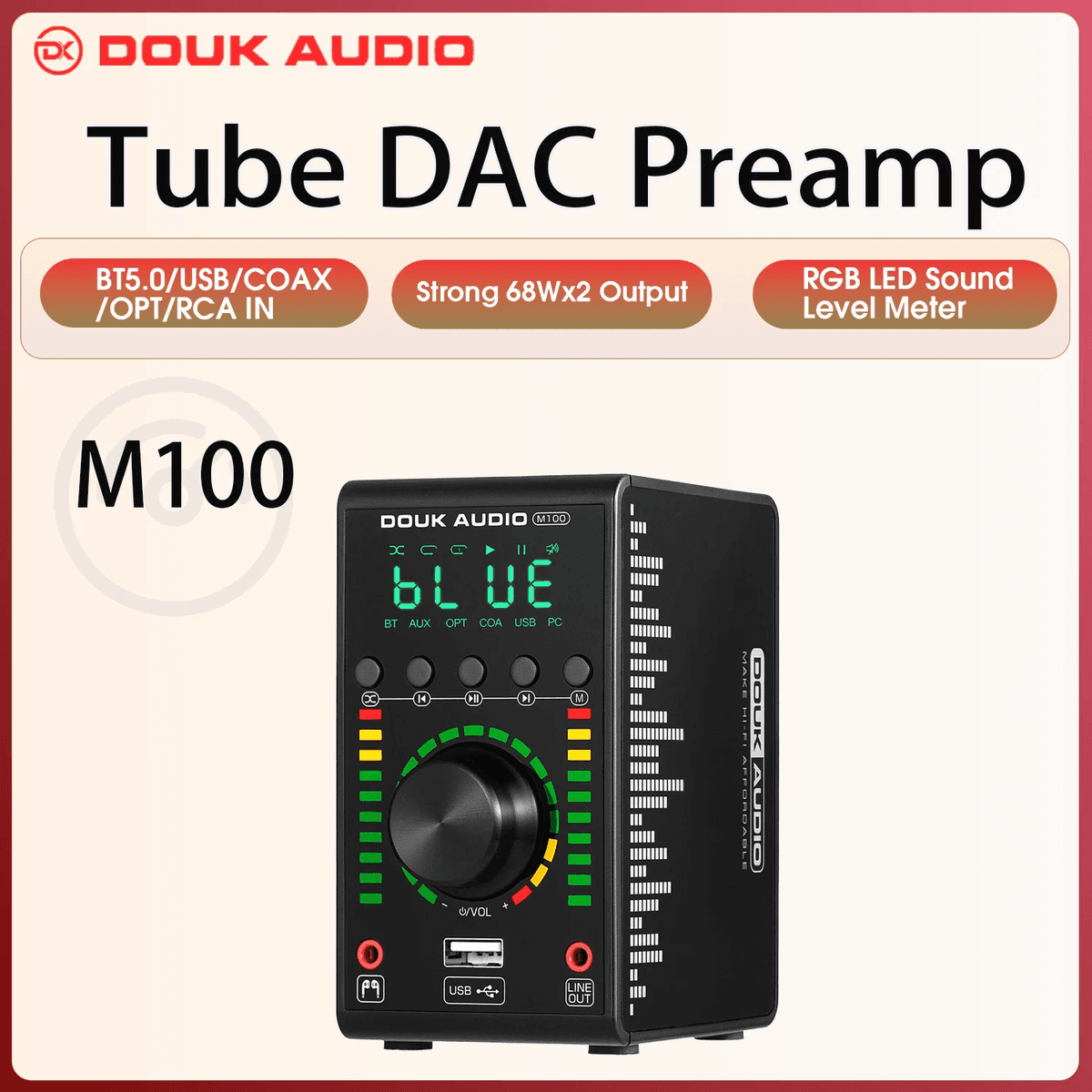 Douk Audio Mini Digital Amplifier COAX / OPT Integrated Bluetooth 5.0 Amp Home/Car/Marine Audio Amp USB Player 24B/192K