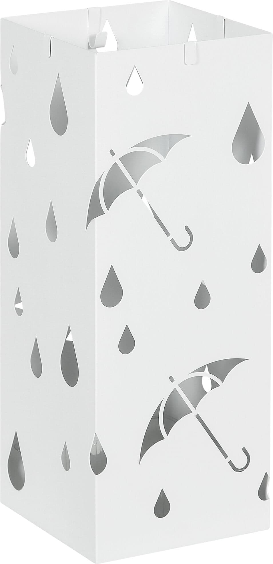 Homcom Portaombrelli in Metallo con 4 Ganci e Vaschetta Raccogligocce, 15.5x15.5x41cm, Bianco