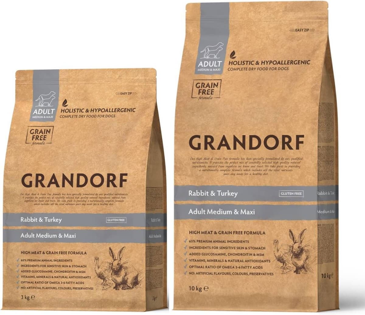 Grandorf Adult Grain Free Coniglio e Tacchino Medium & Maxi per Cani Adulti 10 Kg