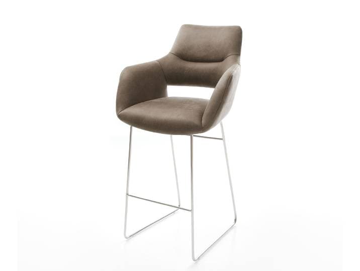 Barstoel Yago-Flex Microvezel Taupe Vintage Sledeonderstel roestvrij staal Zilver Pocketvering