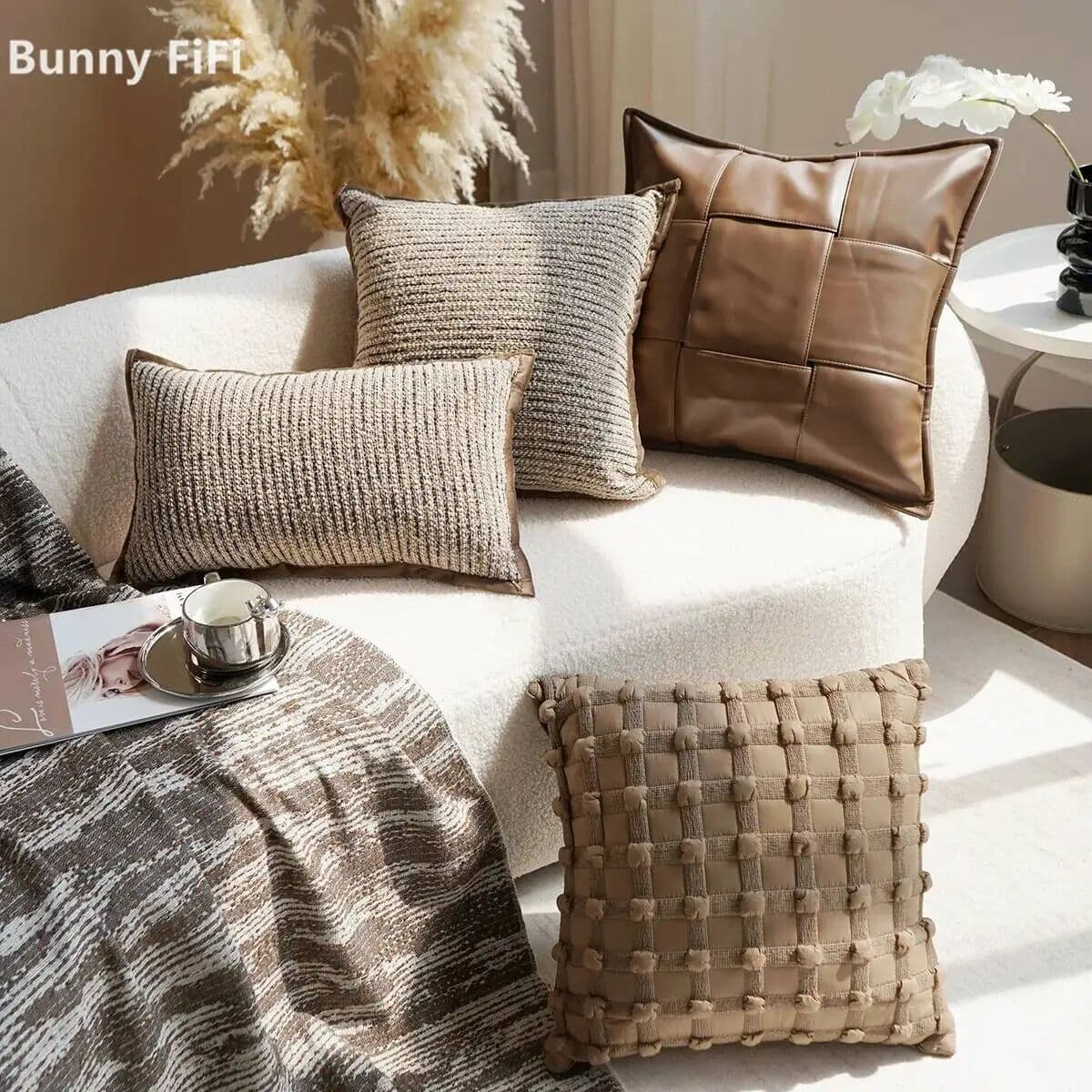 Fifi And The Flowertots Luxury Striped Plaid Leopard Pattern Cushion Cover Leather Chenille Velvet Plush Decorative Throw Pillow Case For Sofa Bed Decor
