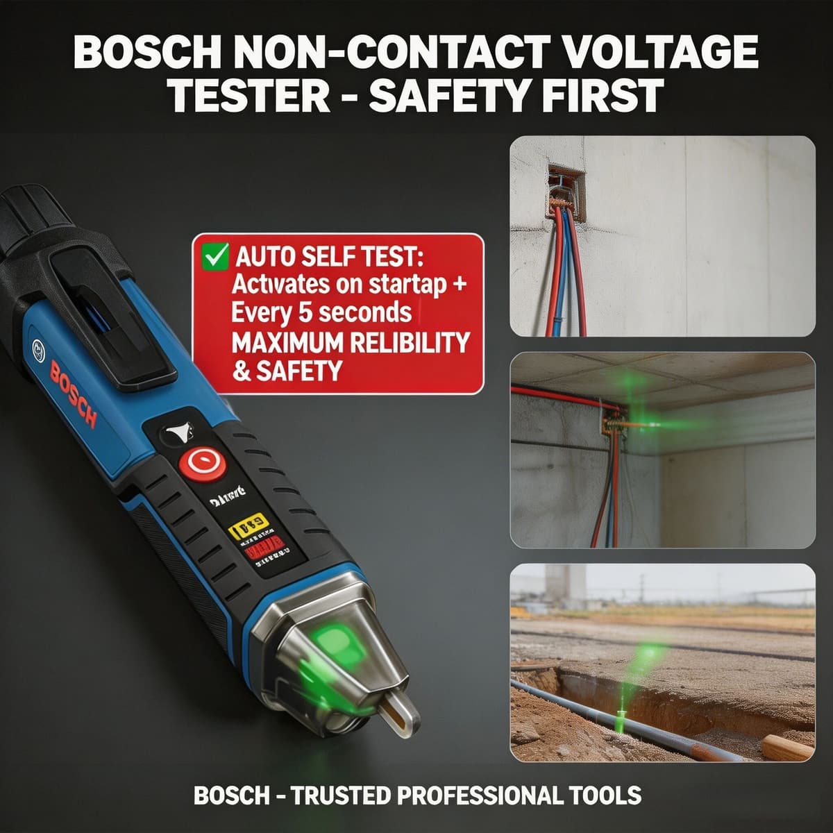 Bosch GVD 1000-17 Non-Contact Voltage Pen, No-Touch Detection, Safety-First Design for Fast, Accurate Voltage Checks