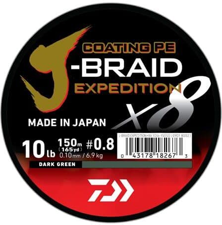 Påspoling Fletline Daiwa J-Braid Expedition, Dark Green 0,20 mm 0,13 mm