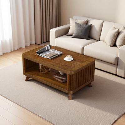 VIVIADORE "41.5"" Rectangular Coffee Table with Open Storage Shelf,Solid Pine Wood Legs,Center Table for Living Room"
