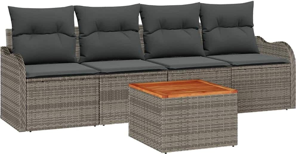 vidaXL Ensemble de canapé de jardin 5 pc 4 place Gris polyrotin