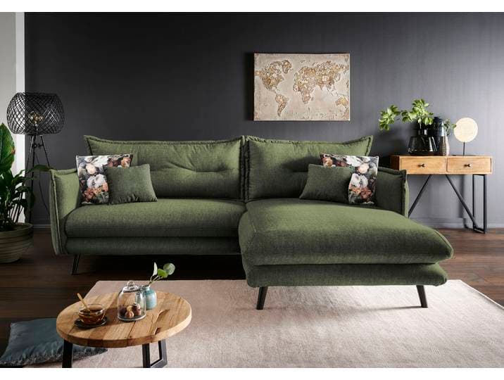Ecksofa HOME AFFAIRE Levke, 255 x 180 cm, modern und bequem , grün (dunkelgrün), B:255cm H:94cm T:180cm, 100% Polyester;Wendekissen: 100% Polyester, Sofas, Ecksofa, Velours, Kissen: Microfaser, L-Form, inkl. Rücken- und Zierkissen
