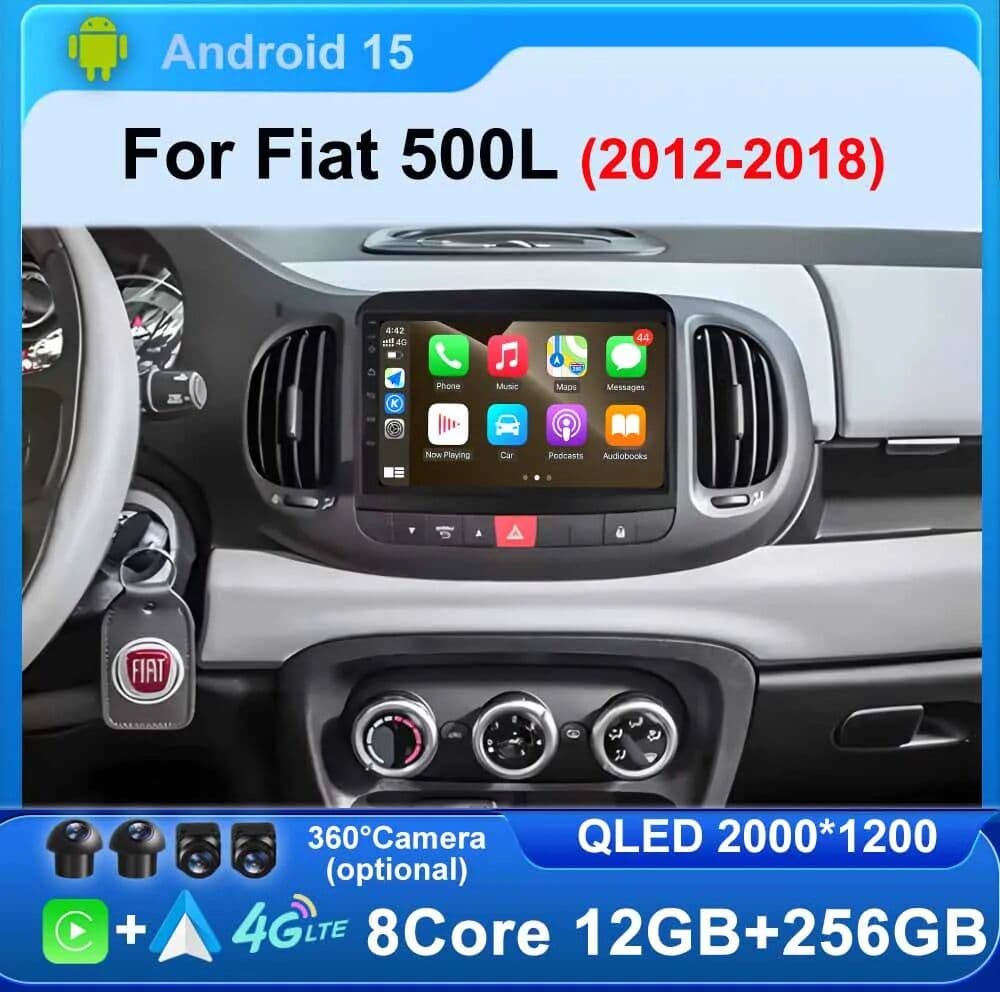 NONE Android 15 for Fiat 500L 2012-2018 Wireless Carplay Stereo Screen Car Radio GPS Navigation Multimedia Player 4G WIFI Head Unit