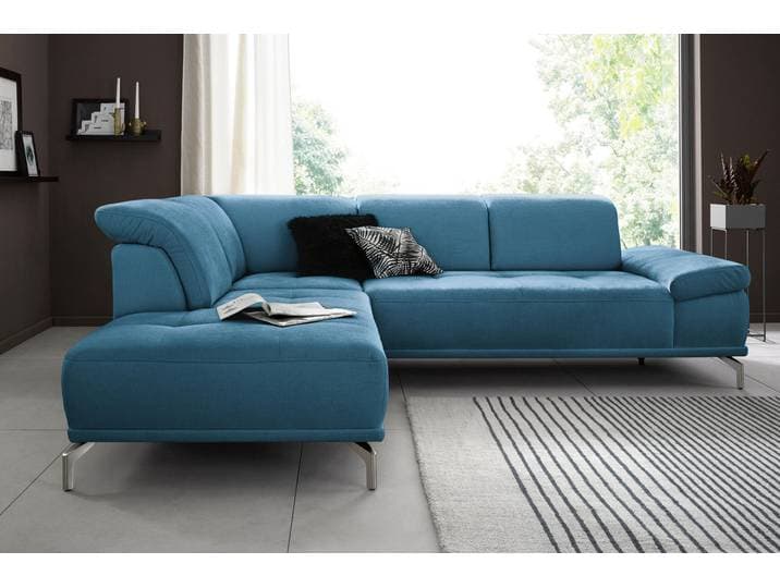 Ecksofa GOODPRODUCT Caluna , blau (azur), B:262cm H:97cm T:233cm, Luxus-Microfaser Vintageoptik (100% Polyester);Flachgewebe Mura: (100% Polyester);Luxus-Mikrofaser (90% Polyester, 10% Polyamid), Sofas, Ecksofa, Inkl.Sitztiefenverstellung, wahlweise mit Kopf- und Armteilverstellung