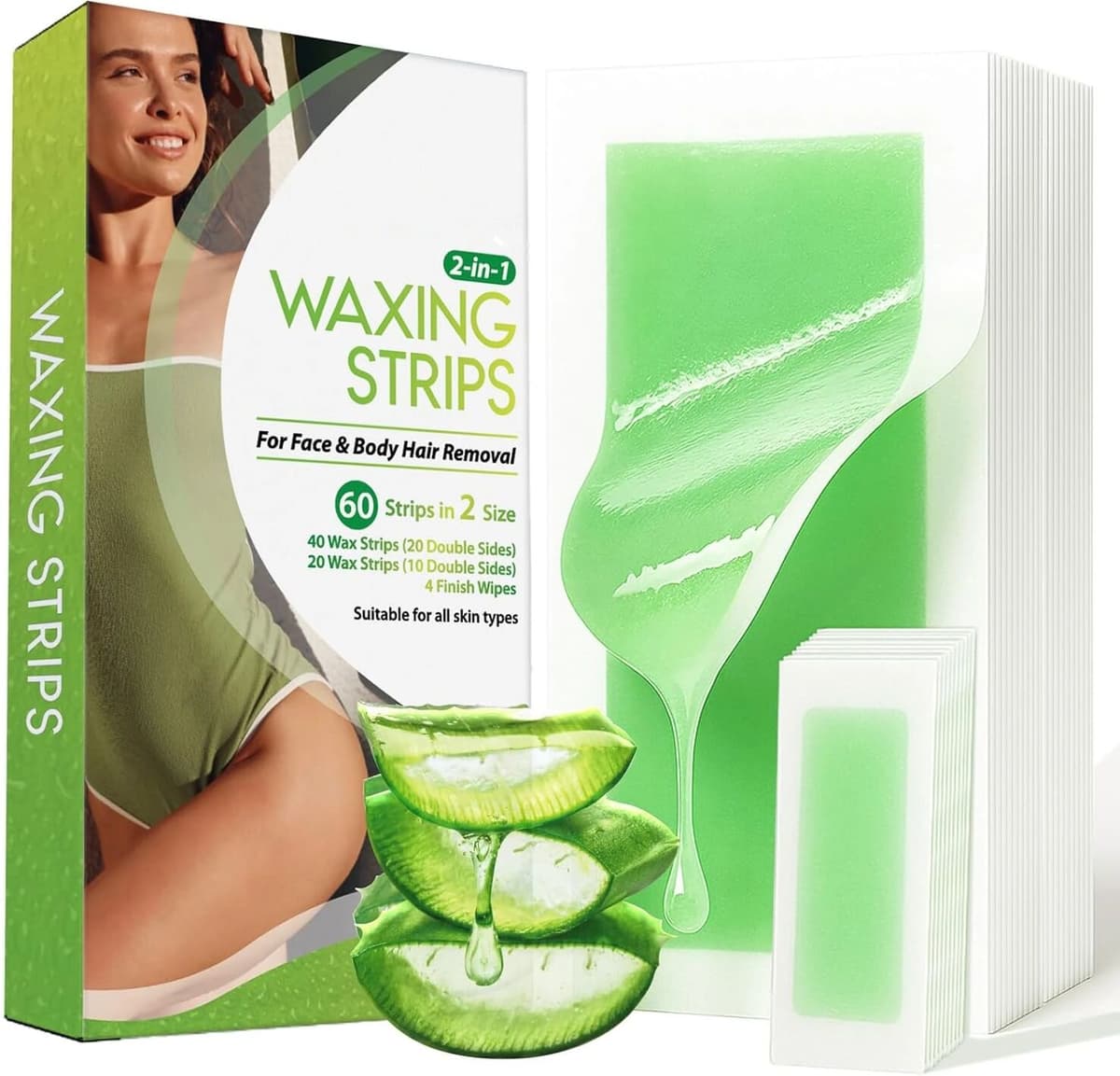 NONE Wax Strips for Hair Removal Kit 40 Body 20 Facial Waxing Strips for Face Eyebrow Arms Legs Underarm