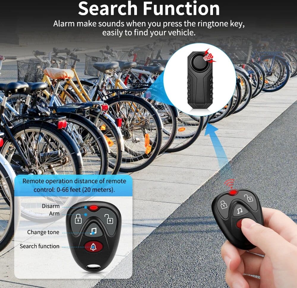 NONE Bicycle Anti-Theft Alarm Wireless Remote Control Waterproof Motorcycle Bike Burglar Alarm 3 Levels Volume 7 Levels Sensitivity