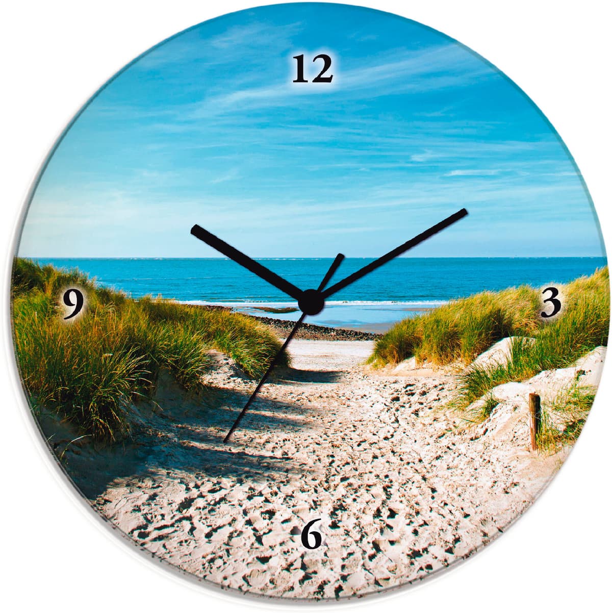 Wanduhr ARTLAND "Strand mit Sanddünen und Weg zur See", beige (natur), T:1,8cm, Wanduhren, Wanduhr, wahlweise mit Quarz- oder Funkuhrwerk, lautlos ohne Tickgeräusche natur Ø 30cm, Funkuhr