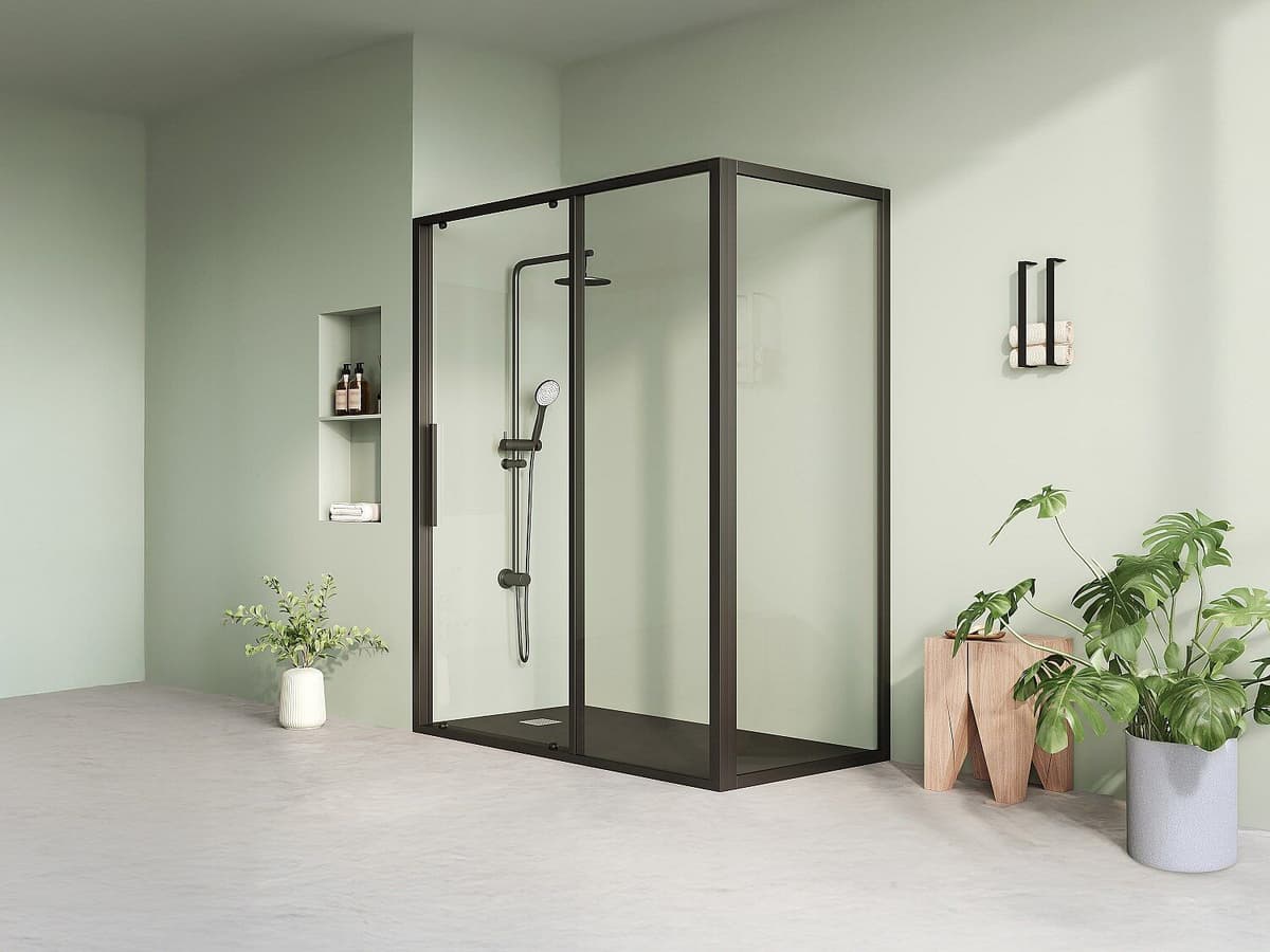 Unique Mampara de ducha con puerta corredera negro mate estilo industrial - 160 x 80 x 195 cm - TORONI