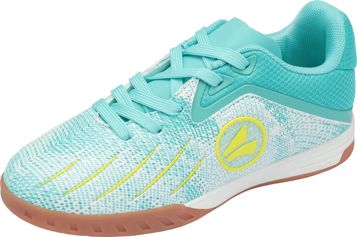 Indoorschuh JAKO "J-SI VINI", Kinder, Gr. 36, atmungsaktiv, blau (ocean, neon gelb), Synthetik, Schuhe Indoorschuh, Hallenschuh, Fussballschuh, Sportschuhe, nicht abfärbende Sohle ocean, neon gelb 36, atmungsaktiv