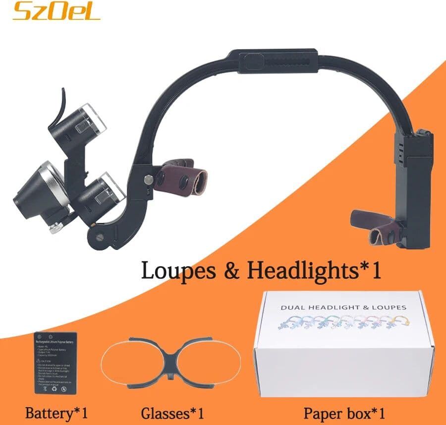 SzOeL 2.5X/3.5X Dental Binocular Magnifying Glass Oral Front Headlight Dual Headlights Shadowless Spotlight Dental Lighting