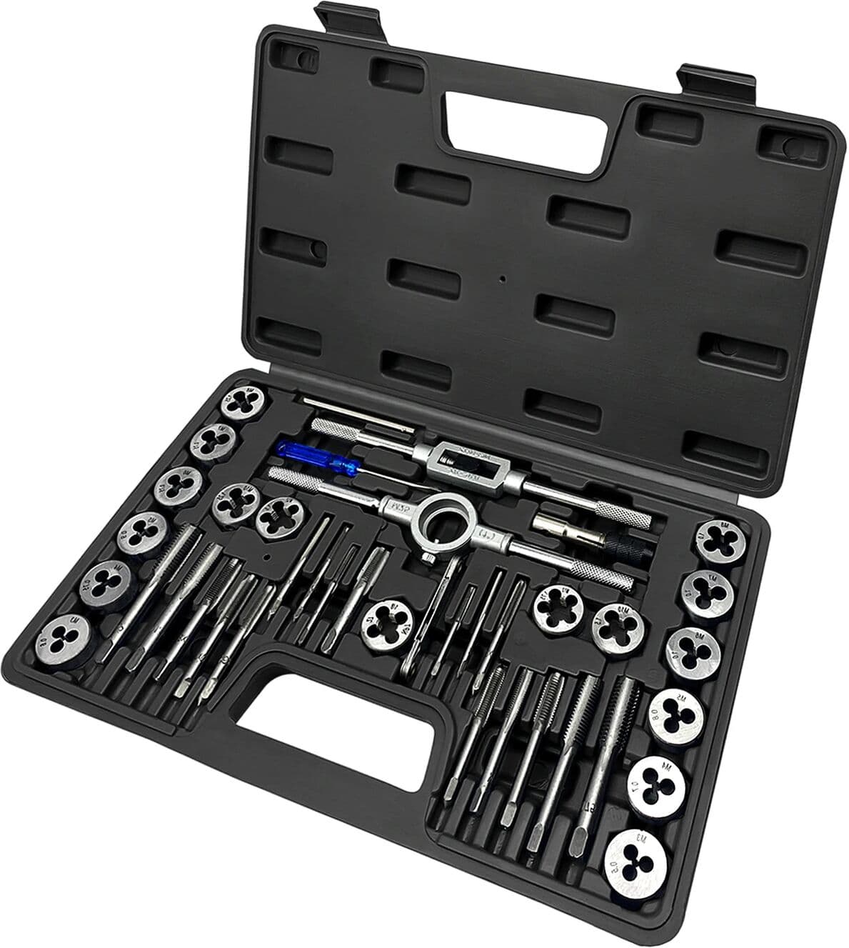 WinHolder 40 Pcs Master Tap and Die Set Coarse and Fine Threads Tools Metric Witn Case This tap die set is made of tough-bearing steel for unbeatable durability and performance
