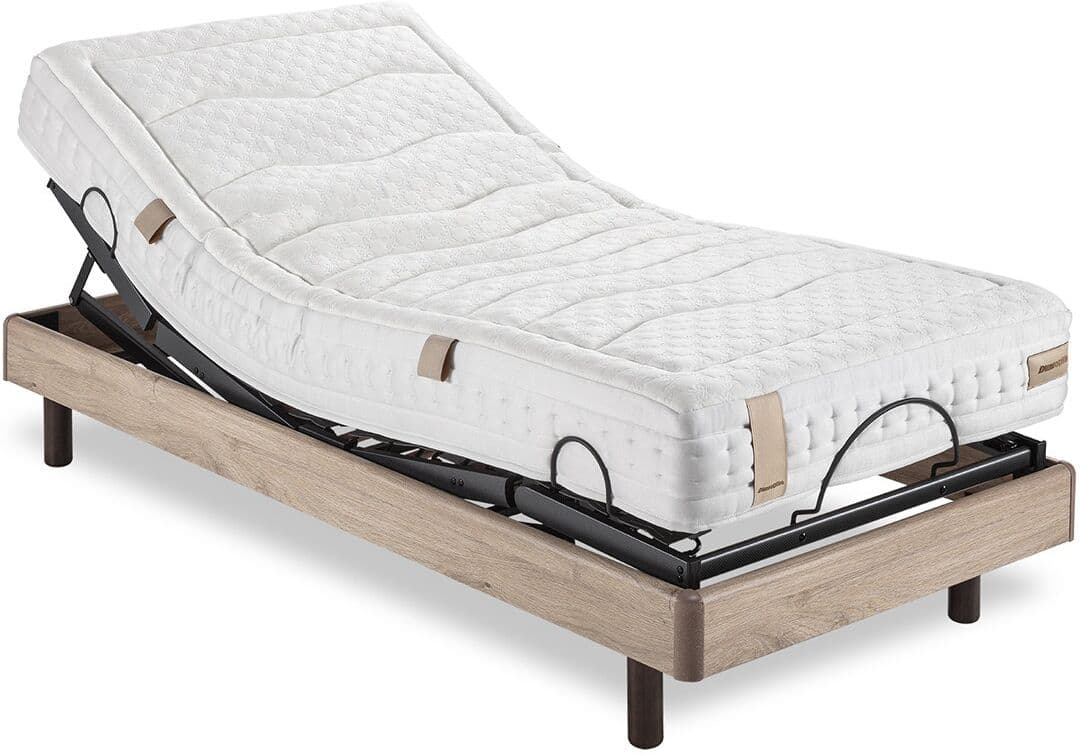 Dunlopillo Conjunto de colchón de látex y base articulada con mando inalámbrico Aran .  (Cama 90 x 190 cm) Roble