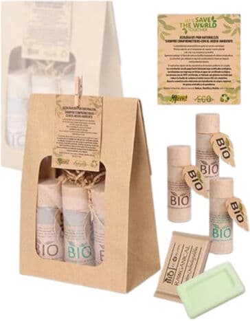 Tirolix Set 40 Pezzi Set con Shampoo Gel Doccia Latte Corpo e Sapone Mani Go Green