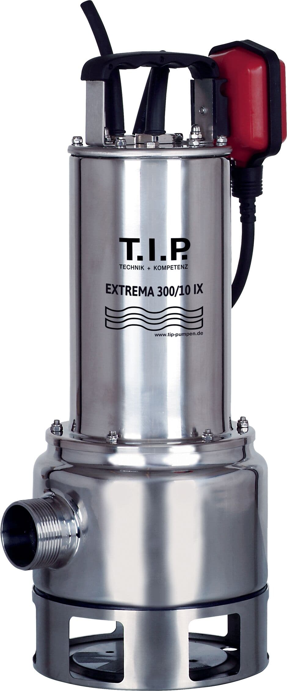 T.I.P. Pompe de chantier pour eaux usées TIP - acier inoxydable, 19 500 l/h, hauteur de refoulement 10,5 m, 1 200 W, mousse de lavage, jusqu'à 95°C, Extrema 300/10 IX 30072