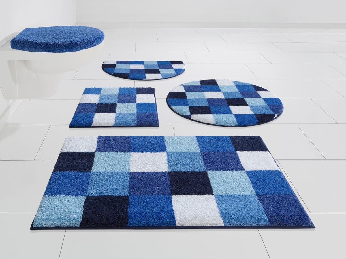 Badematte GRUND "Mosaik, Badvorleger, Badezimmer Teppich, sehr weich" Gr. 3, blau, H:20mm, Kunstfaser, Badematten, Badematte, angenehm weich, auch als 3 teiliges Set erhältlich, Made in Europe blau rechteckig (60cm x 100cm )