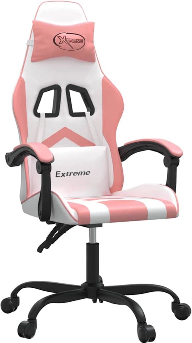 vidaXL Gamestoel met armleuningen en zwenkwielen - Wit en Roze - Kunstleer