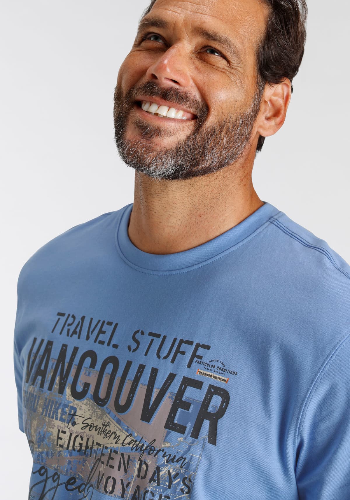 T-Shirt MAN'S WORLD, Herren, Gr. 5XL (72/74), blau, Jersey, Obermaterial: 100% Baumwolle, bedruckt, regular fit, Rundhals, Shirts T-Shirt, Kurzarm, bedruckt, Rundhalsausschnitt, aus dehnbarem Jerseystoff blau 5XL (72/74)