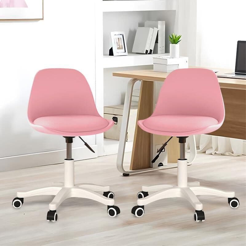 Canora Grey HDHNBA Set Of 2 Armless Height Adjustable Office Chairs Ergonomic Curved Back Silent Rolling Casters Pink 38cm W X 32cm D