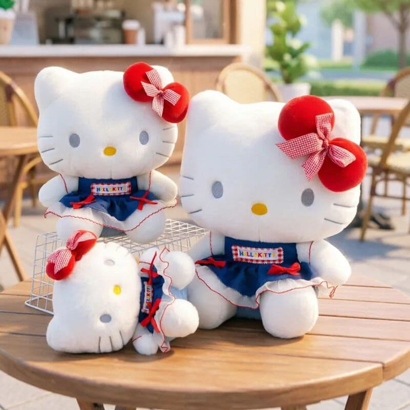 Sanrio Plaid Denim Skirt Hello Kitty Plush Toy Doll Cute Bow Kt Cat Stuffed Toy Soft Fluffy Pillow Sofa Cushion Decor Birthday Gift