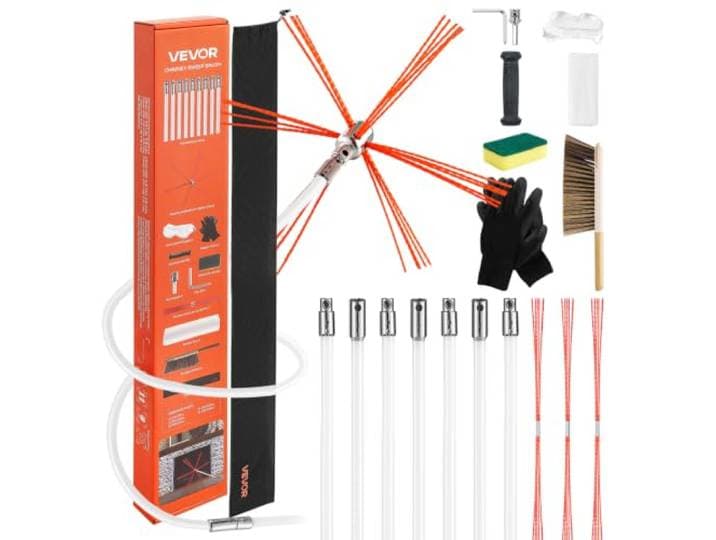 VEVOR Kit de Ramonage 7 m Brosse Ramonage Cheminée Extensible Outil de Nettoyage Flexible 90° pour Conduits de Cheminées Carrées Rectangulaires Arquées\, avec Poils de Rechange\, Lunettes de Protection