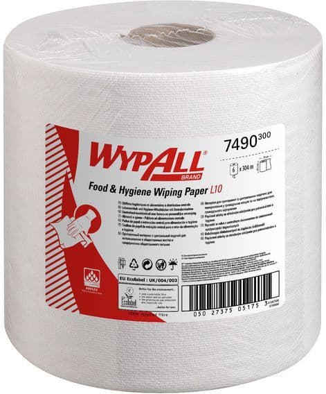WYPALL Torkrulle L10 extra, 1 lager, 630 ark, centrummatad rulle, 185 mm, vita