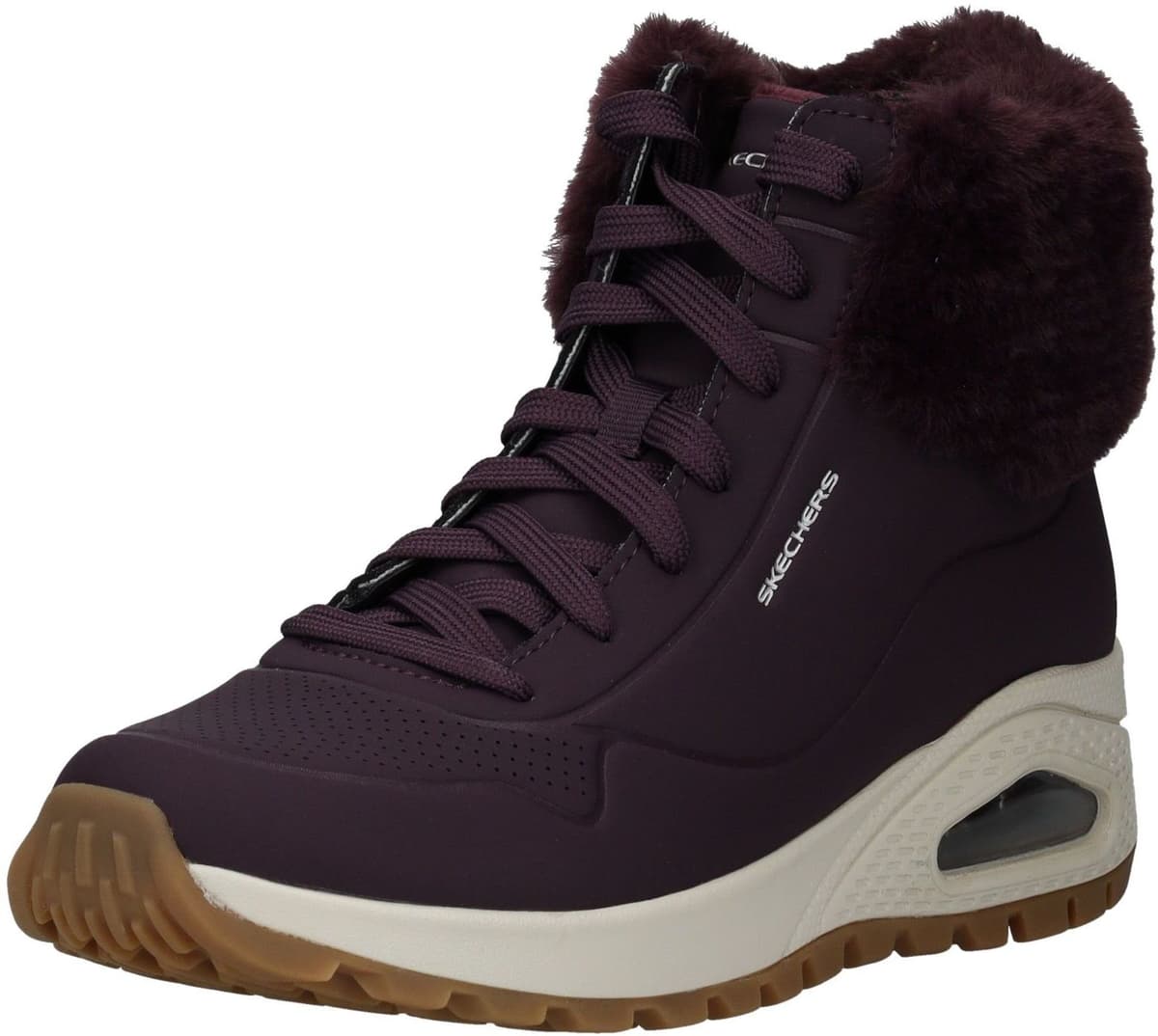 Schnürstiefelette SKECHERS "Skechers Stiefelette Lederimitat/Textil", Damen, Gr. 38, Textil, rot (weinrot), Lederimitat, Textil, Schuhe Schnürstiefelette