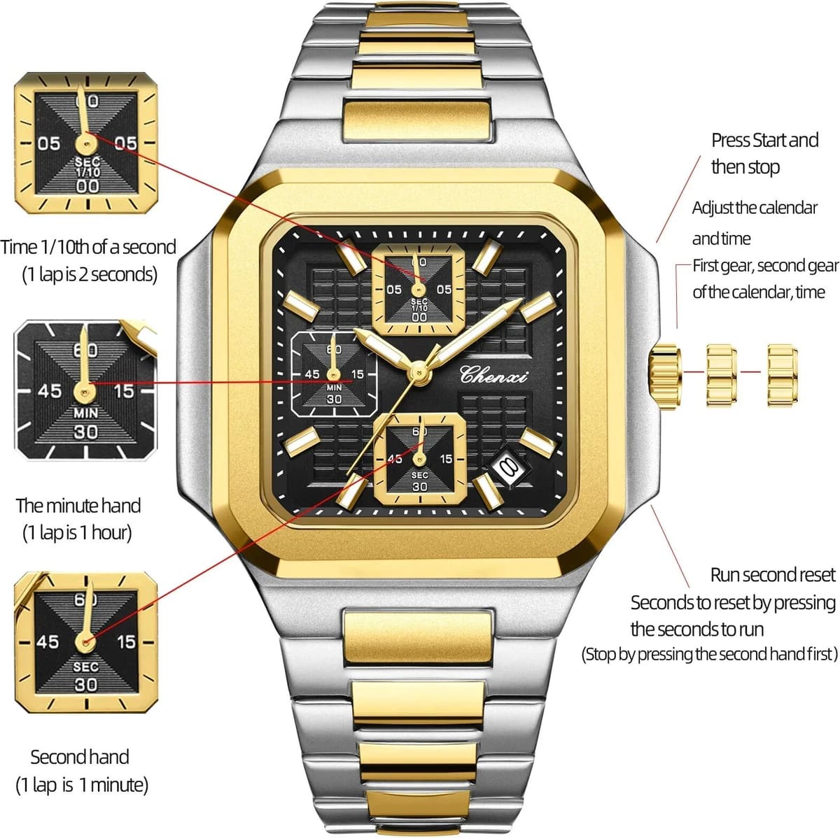 CHENXI  Casual Business Movement Clock Men Luxury Watch Automatic Watches Mens Fashion Quartz Wristwatches Gifts