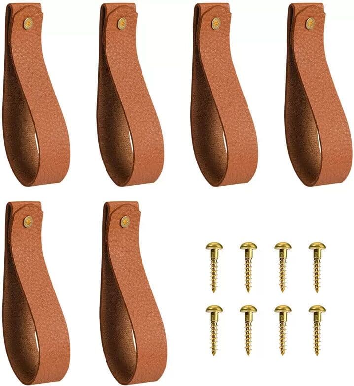 INF 6er Set Braune PU Leder Wandhaken - Dekorative Aufhängeschlaufen mit Messingschrauben Braun