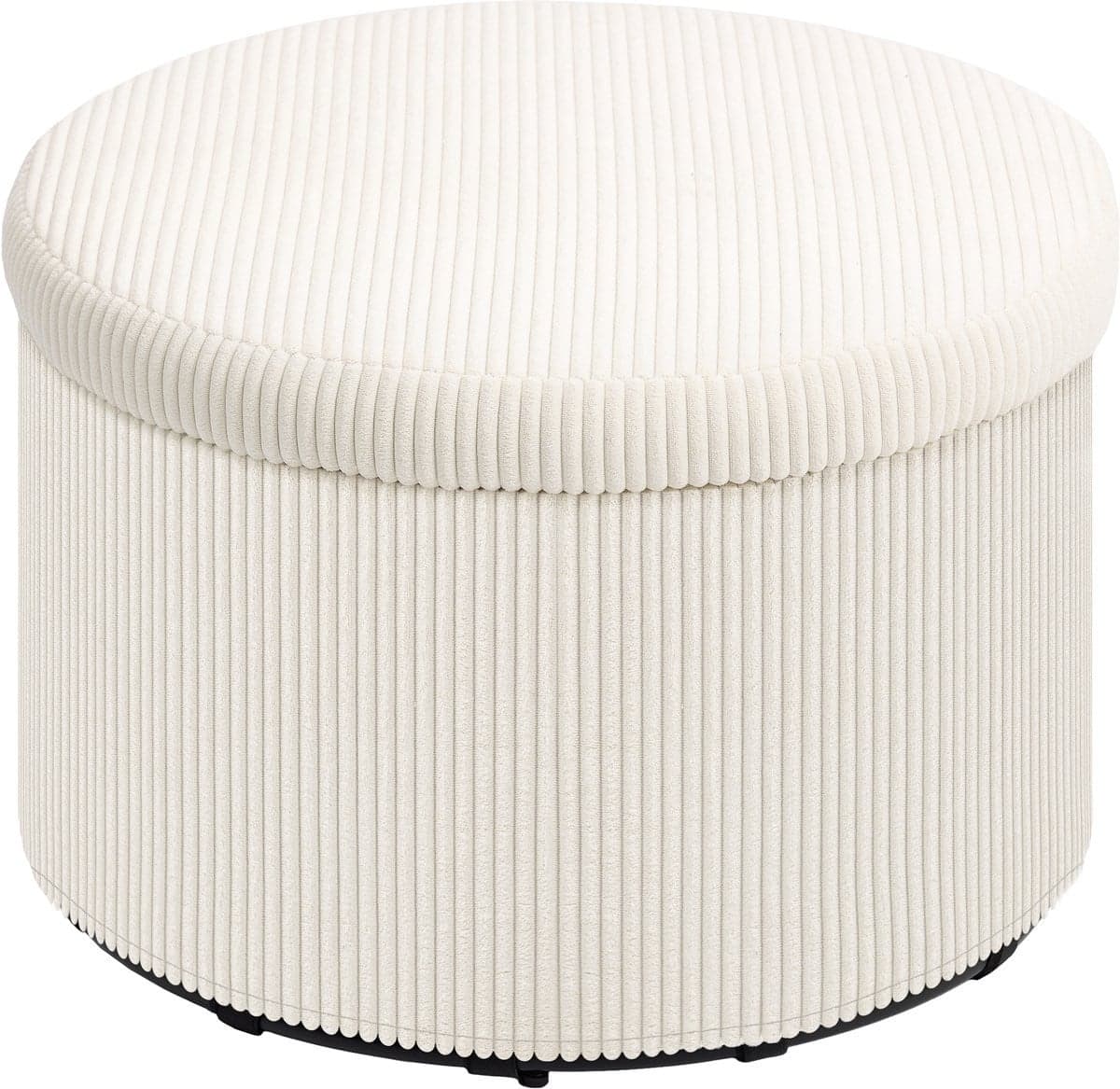 Beige Opbergpoef - Ronde Corduroy Voetenbank en Kruk - Ø 60 x 41 cm