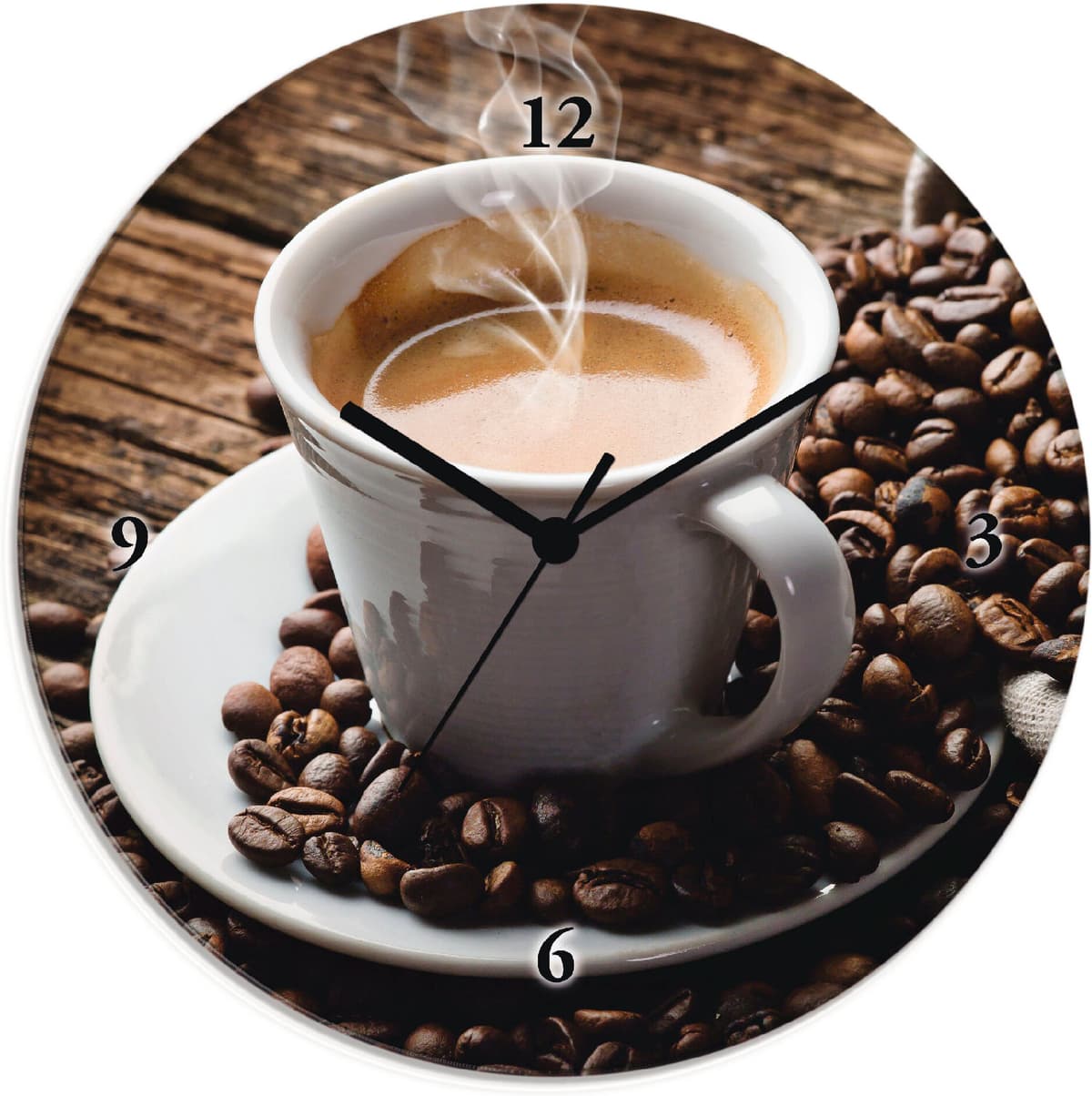 Wanduhr ARTLAND "Heisser Kaffee - dampfender Kaffee", braun, T:1,8cm, Wanduhren, Wanduhr, wahlweise mit Quarz- oder Funkuhrwerk, lautlos ohne Tickgeräusche braun Ø 30cm, Funkuhr