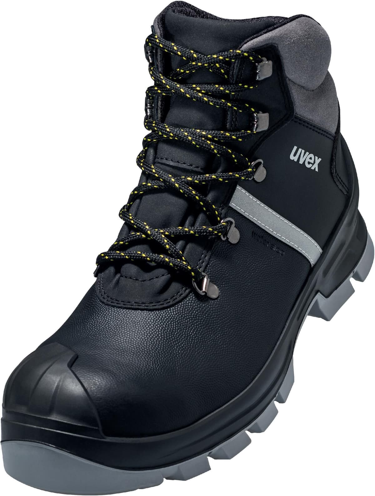 Sicherheitsschuh UVEX "2 construction Schnürstiefel" Gr. 38, schwarz (schwarz, grau), 38, Obermaterial: 100% Rindsleder Leather cow., Schuhe, Sicherheitsschuh
