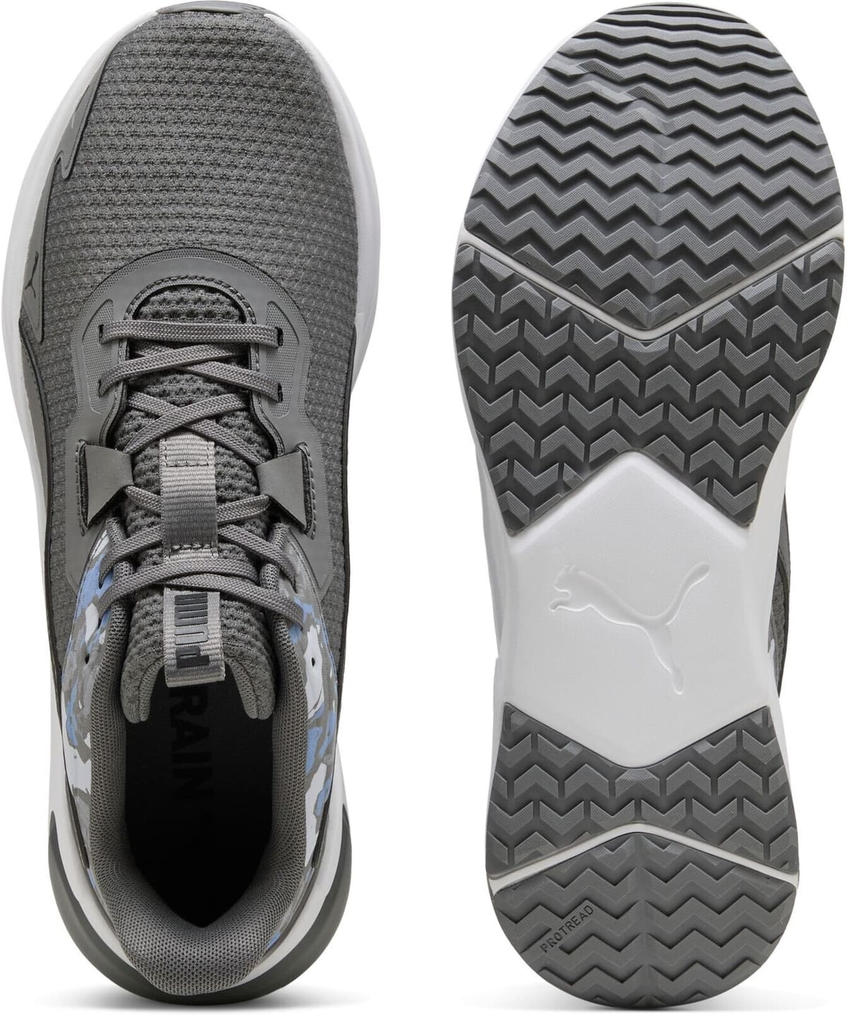 Trainingsschuh PUMA "DISPERSE XT 4 CAMO", Gr. 46, grau (cool schwarz gray, puma weiß, puma schwarz), Textil, Schuhe Trainingsschuh, für Fitness und sportliche Aktivitäten, leichtes Textil-Obermaterial cool schwarz gray, puma weiß, puma schwarz 46