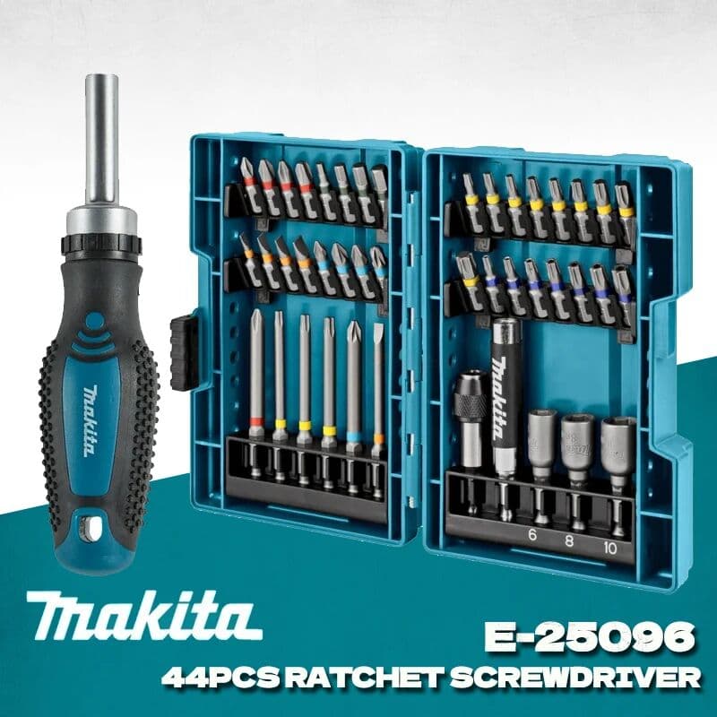 Makita E-25096 Ratchet Screwdriver Hexagonal Sleeve Screwdriver Bits 44PCS Set Tool Attachments