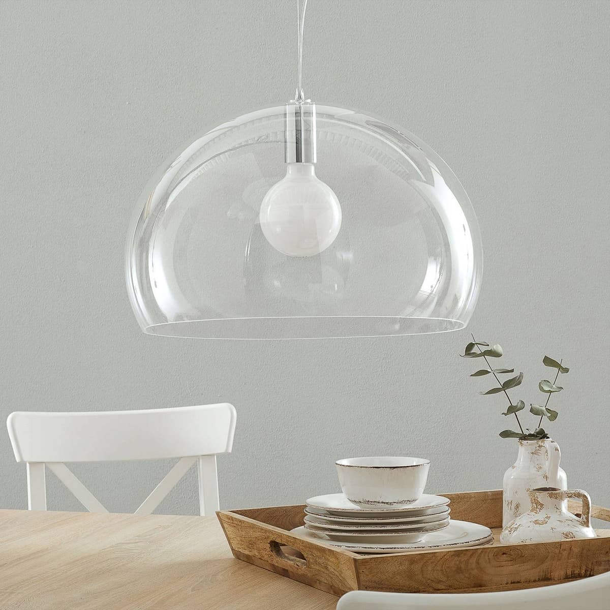 Kartell Designer Pendant Light FL/Y, dimmable, Clear / transparent, Living / Dining Room, Plastic, Design, Ceiling Light