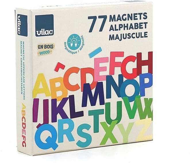 Coffret de magnets en bois 77 lettres majuscules - Vilac